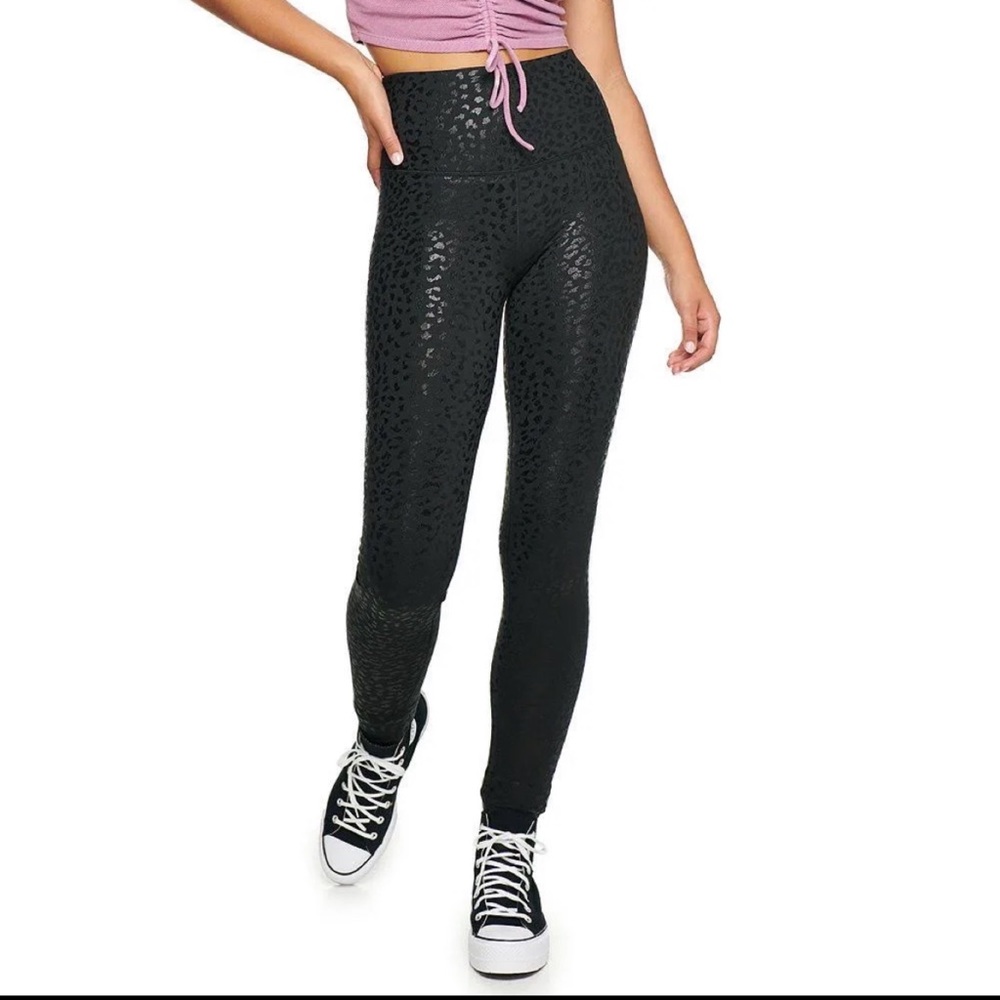NWT SO Sporty High Waisted Long Leggings Black Cheetah Juniors Size S